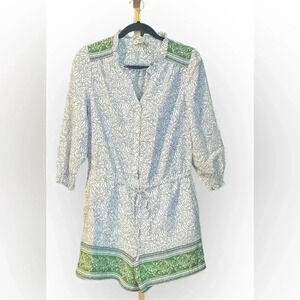 Elaine Rose Green and white paisley print romper